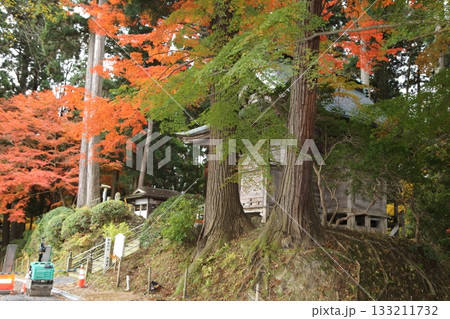 紅葉に包まれた中尊寺の弁慶堂 133211732