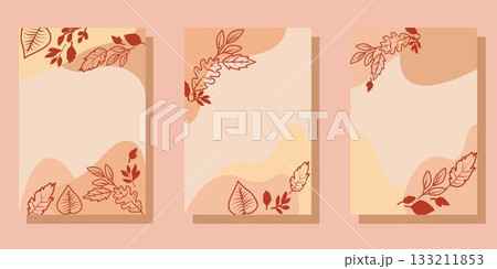 秋の紅葉と落ち葉のデコレーションテンプレートせっと 133211853