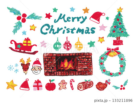 クレヨンで描いたクリスマスアイコン 133211896