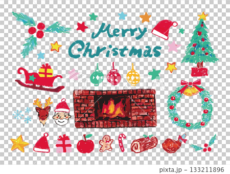 クレヨンで描いたクリスマスアイコン 133211896