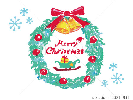 クレヨンで描いたクリスマスリースのイラスト 133211931