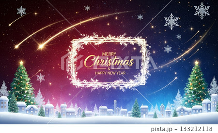 クリスマスの背景イラスト、MerryChristmasと高級感のあるフレーム 133212118