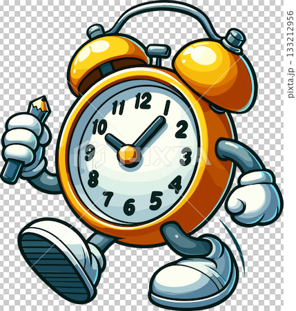 Illustration of an alarm clock with limbs 133212956
