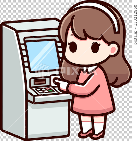 一位女士操作 ATM 機的插圖 133212960
