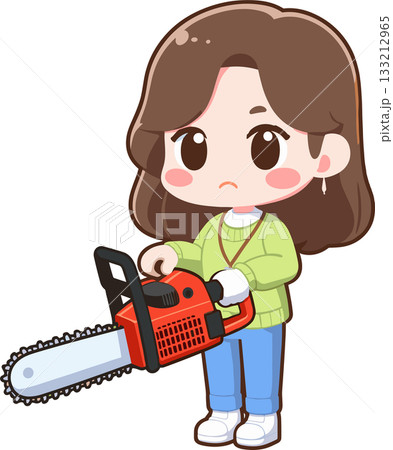 チェーンソーを持つ女性のイラスト チェーンソーを持つ女性のイラスト 133212965