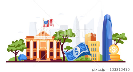 Finance District Scene - Colorful Flat Design Illustration Finance District Scene - Colorful Flat Design Illustration 133213450