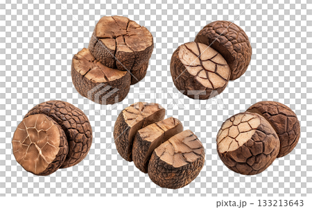 Set of black winter truffles isolated on white transparent background, great for culinary and gourmet themes Set of black winter truffles isolated on white transparent background, great for culinary and gourmet themes 133213643