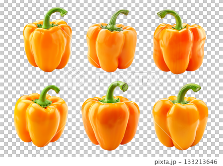 Set of Yellow bell pepper with green stem isolated on a white background Set of Yellow bell pepper with green stem isolated on a white background 133213646