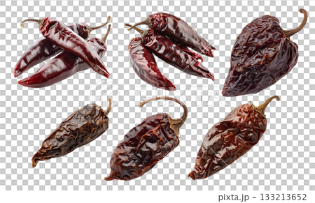 Set of Dried Chipotle chili pepper isolated on a white background 133213652