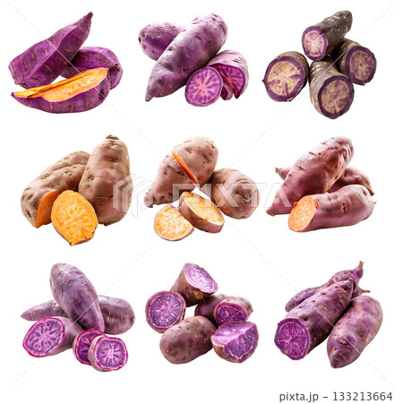 Fingerling potatoes isolated on a white background 133213664