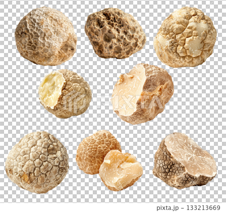 Fresh white alba truffles isolated on white background, great for culinary and gourmet themes 133213669