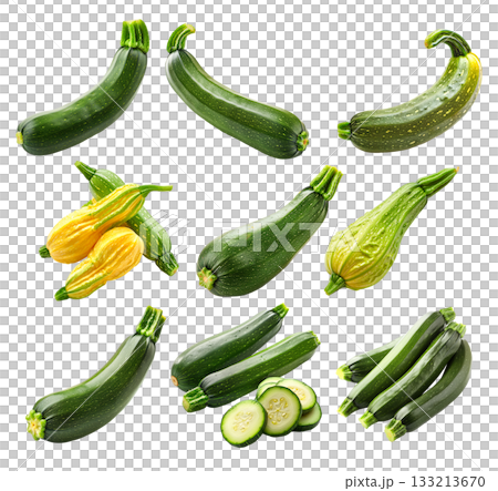 Green cocozelle zucchini isolated on a white background Green cocozelle zucchini isolated on a white background 133213670