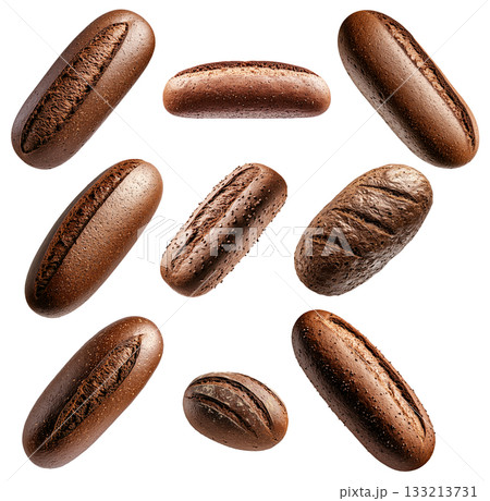 Set of Chocolate Pumpernickel bread loaf, isolated on white transparent background, concept of delicious dessert Set of Chocolate Pumpernickel bread loaf, isolated on white transparent background, concept of delicious dessert 133213731