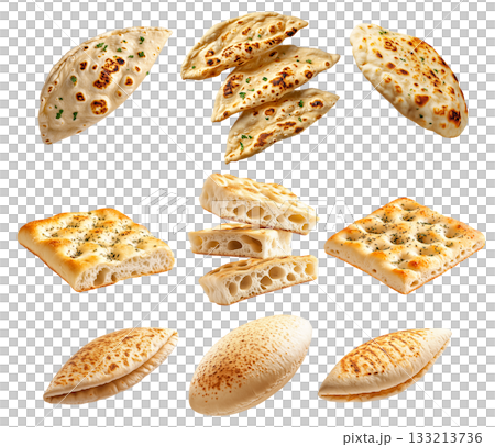 Various types of flatbreads and pita breads... - Stock Illustration ...