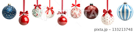 Various Christmas ornaments including baubles, stars, pine cone isolated on white background, New Yeaw and Christmas holidays Various Christmas ornaments including baubles, stars, pine cone isolated on white background, New Yeaw and Christmas holidays 133213748