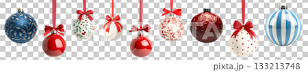 Various Christmas ornaments including baubles, stars, pine cone isolated on white background, New Yeaw and Christmas holidays Various Christmas ornaments including baubles, stars, pine cone isolated on white background, New Yeaw and Christmas holidays 133213748