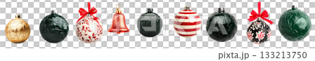 Various Christmas ornaments including baubles, stars, pine cone isolated on white background, New Yeaw and Christmas holidays Various Christmas ornaments including baubles, stars, pine cone isolated on white background, New Yeaw and Christmas holidays 133213750