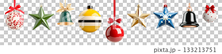 Various Christmas ornaments including baubles, stars, pine cone isolated on white background, New Yeaw and Christmas holidays Various Christmas ornaments including baubles, stars, pine cone isolated on white background, New Yeaw and Christmas holidays 133213751