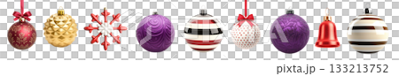 Various Christmas ornaments including baubles, stars, pine cone isolated on white background, New Yeaw and Christmas holidays Various Christmas ornaments including baubles, stars, pine cone isolated on white background, New Yeaw and Christmas holidays 133213752