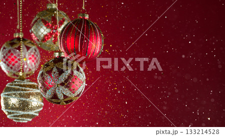 Christmas Decoration with Colored Shiny Balls and Glitters . Close-up 133214528
