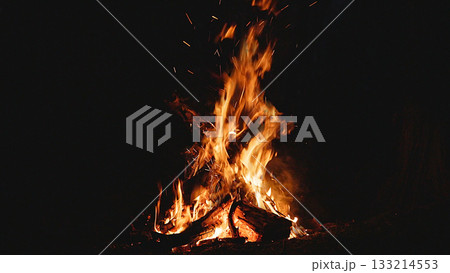 Freeze motion of campfire flames isolated on black background Freeze motion of campfire flames isolated on black background 133214553