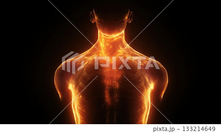 Glowing Fire Figure Back View Energetic Human Silhouette Emitting Warm Light 133214649