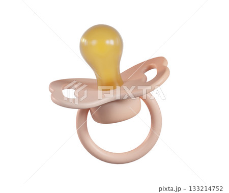 3D Pink baby pacifier icon. Silicone nipple. Newborn girl accessory in soft pastel colors isolated on a transparent background. 3D render 3D Pink baby pacifier icon. Silicone nipple. Newborn girl accessory in soft pastel colors isolated on a transparent background. 3D render 133214752