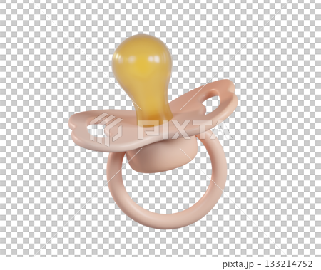 3D Pink baby pacifier icon. Silicone nipple. Newborn girl accessory in soft pastel colors isolated on a transparent background. 3D render 133214752