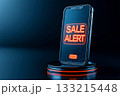 Smartphone with glowing Sale Alert text. Mobile shopping, digital marketing promotion, e-commerce notifications, Black Friday, Cyber Monday, seasonal sales. Online business technology advertising. Smartphone with glowing Sale Alert text. Mobile shopping, digital marketing promotion, e-commerce notifications, Black Friday, Cyber Monday, seasonal sales. Online business technology advertising. 133215448