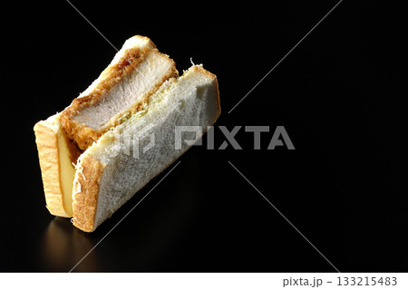 厚切りカツサンドを黒背景で単品撮影 厚切りカツサンドを黒背景で単品撮影 133215483