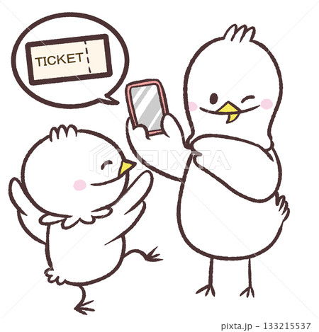 スマホでチケットを入手した白い鳥のイラスト 133215537