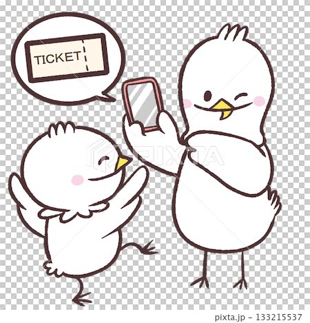 スマホでチケットを入手した白い鳥のイラスト 133215537