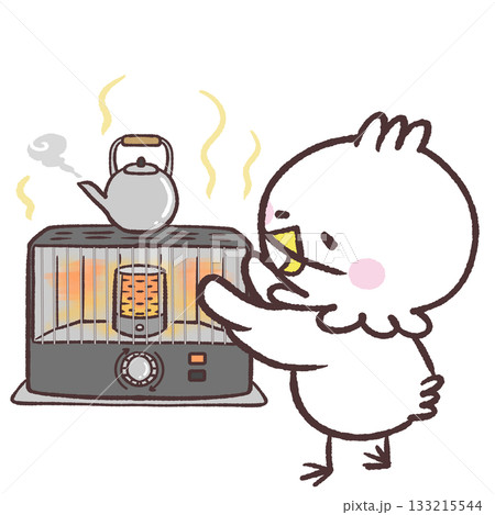 ストーブで温まる白い鳥のイラスト ストーブで温まる白い鳥のイラスト 133215544