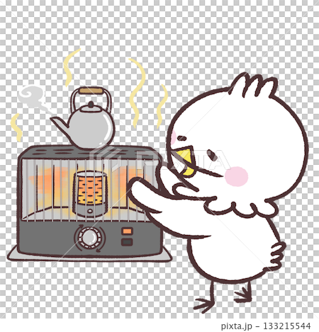 ストーブで温まる白い鳥のイラスト ストーブで温まる白い鳥のイラスト 133215544