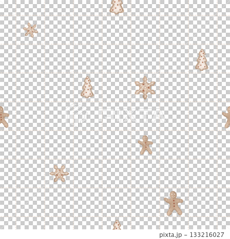 Christmas seamless pattern with gingerbread man and cookies in the shape of a snowflake and tree. Repeat new year ornament with illustration sweet winter cookie on checkered background Christmas seamless pattern with gingerbread man and cookies in the shape of a snowflake and tree. Repeat new year ornament with illustration sweet winter cookie on checkered background 133216027