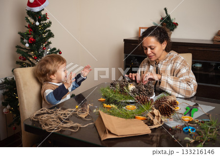 Family Christmas Craft Time At Home Decorating Pinecone Centerpiece Family Christmas Craft Time At Home Decorating Pinecone Centerpiece 133216146