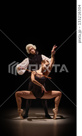 Expressive ballet pose guided by classical mentor in emotional body-as-instrument artwork 133216304
