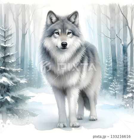 雪の中を歩くオオカミ 133216616