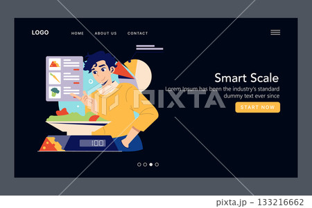 Vector illustration of a person adjusting a smart scale on a digital app interface. Features colorful graphics, user interaction, and digital display elements for healthy lifestyle management. Vector illustration of a person adjusting a smart scale on a digital app interface. Features colorful graphics, user interaction, and digital display elements for healthy lifestyle management. 133216662