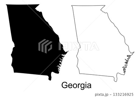 Georgia State Outline and Silhouette Maps on White Background United States Georgia State Outline and Silhouette Maps on White Background United States 133216925