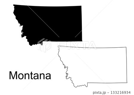 Montana State Map Silhouette and Outline on White Background United States 133216934
