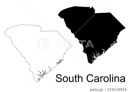 South Carolina State Outline and Solid Map with Text silhouette South Carolina State Outline and Solid Map with Text silhouette 133216954