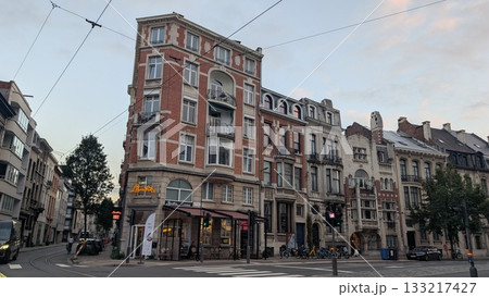 Old buildings along with road in the city of Antwerp 133217427