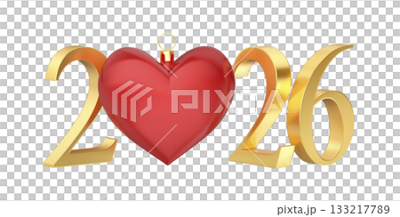 Happy New Year 2026 with gred heart shaped Christmas ornament 133217789