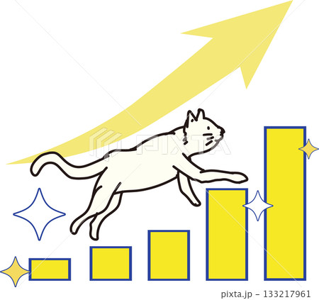 右肩上がりのグラフと駆け上がる猫 133217961
