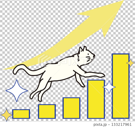 右肩上がりのグラフと駆け上がる猫 133217961