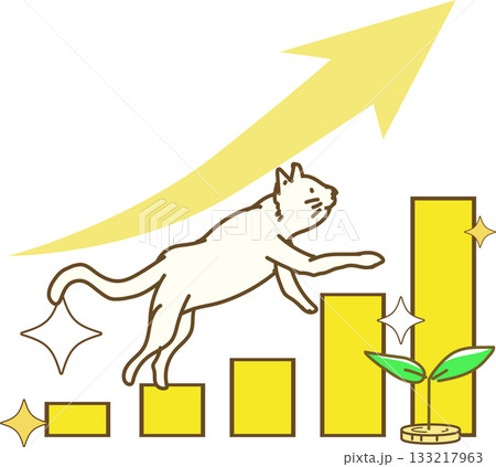 資産_右肩上がりのグラフ_駆け上がる猫 133217963