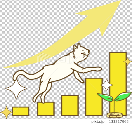 資産_右肩上がりのグラフ_駆け上がる猫 133217963
