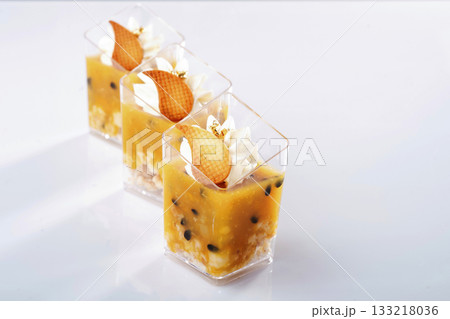 Sweet dessert is on the white surface against background Sweet dessert is on the white surface against background 133218036