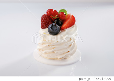 Served, ready to eat. Seasonal delicious tart against white background 133218099